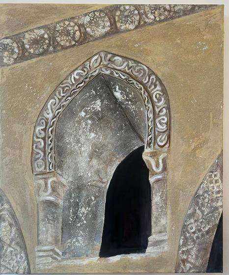 Ottoman Window by Sofina: a carved stone Ottoman window in raised texture, acrylic, 61 × 51 cm