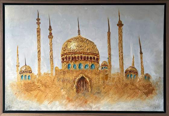 Persian Palace by Sofina: a golden Persian palace of domes and minarets, acrylic, 76 × 51 cm